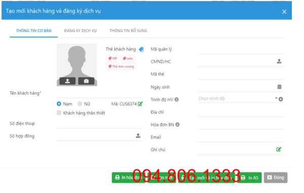 Tạo mới thông tin khách hàng