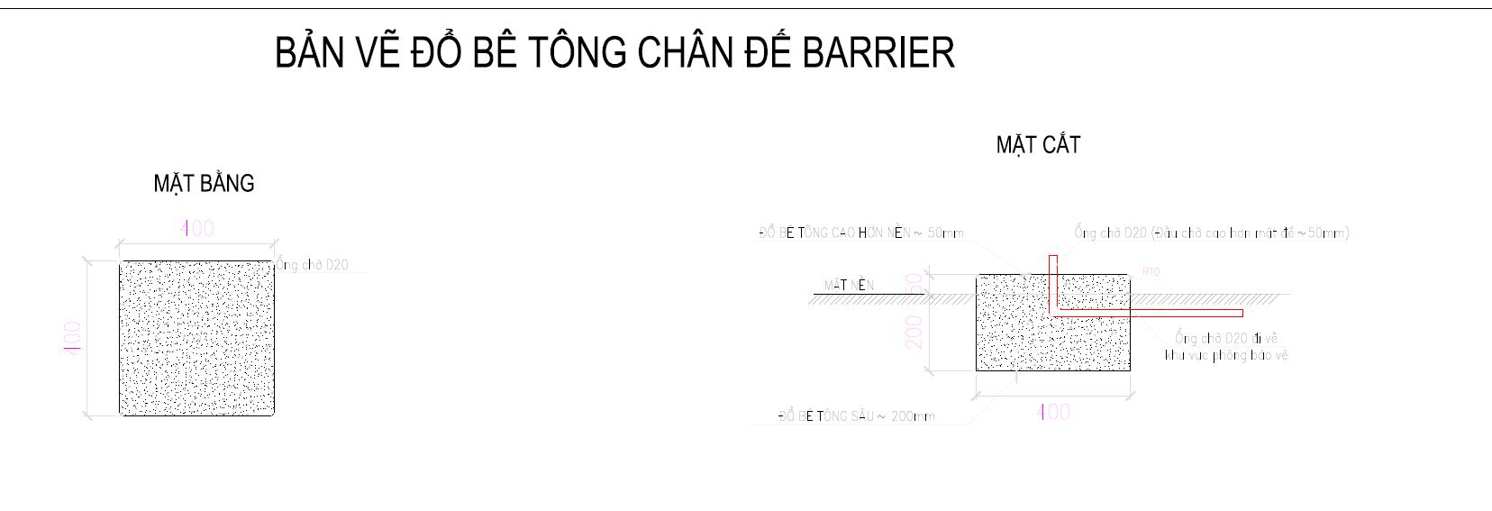 Bản thiết kế trụ đặt barier