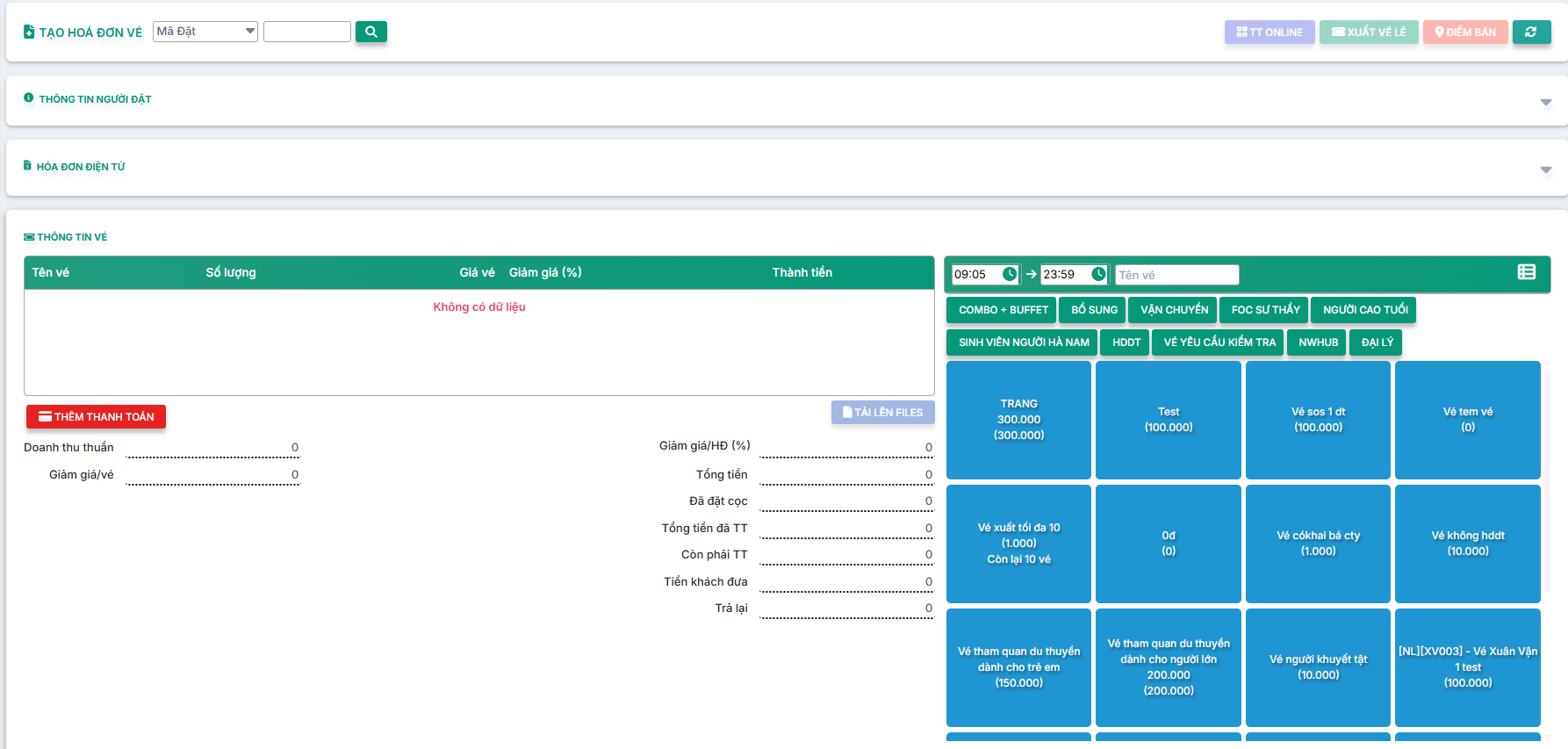 PHẦN MỀM BÁN VÉ BỂ BƠI QUA QRCODE 10 Giao diện bán vé tại quầy phần mềm bán vé khu vui chơi VHB