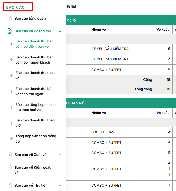 CÁC LOẠI BÁO CÁO DOANH THU CỦA KHU DU LỊCH