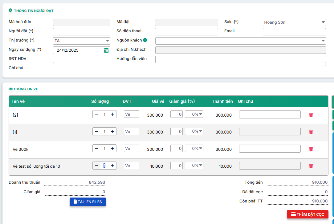 PHẦN MỀM SOÁT VÉ QR CODE 3 Chọn khách hàng và lên số lượng vé bán cho khách