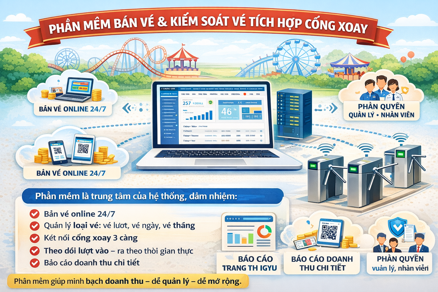 PHẦN MỀM BÁN VÉ VÀ KIỂM SOÁT VÉ TÍCH HỢP CỔNG XOAY