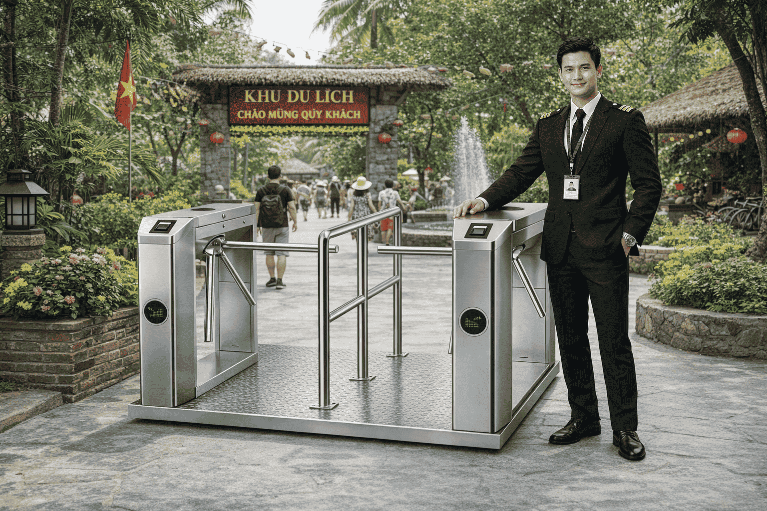 Cổng soát vé đăt tại khu di lịch - chân đế di động