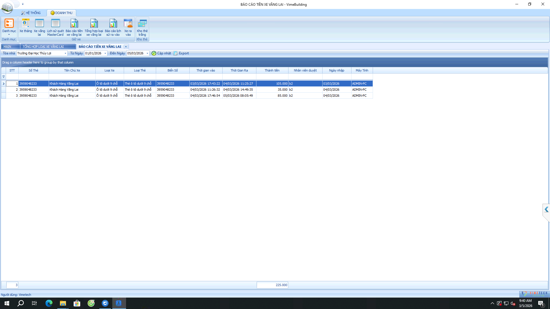 PHẦN MỀM BÁO CÁO DOANH THU TỔNG THỂ DÀNH CHO BÃI XE